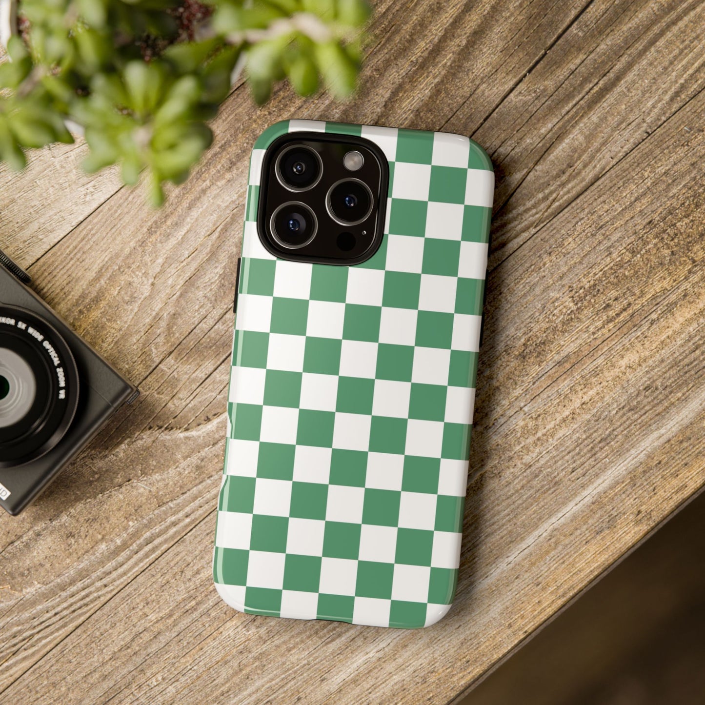 Stylish Phone Case - Green Checker Print, Trendy Phone Cover, Unique Gift, Modern Accessories, Eco-Friendly Case