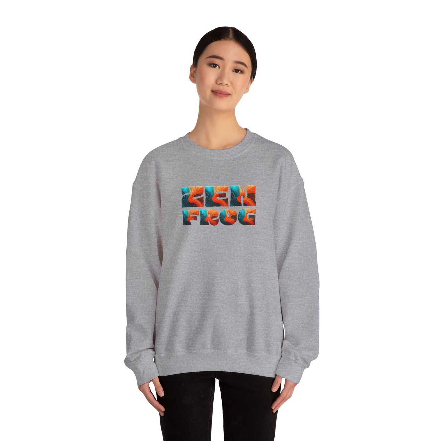 Zen Frog Crewneck Sweatshirt, Cozy Unisex Sweatshirt, Relaxed Fit Fashion, Perfect Gift for Friends, Everyday Style, Casual Wear, Simple Moon Design, Gift for Him, Gift for Her