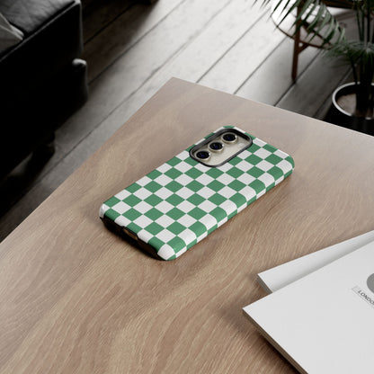 Stylish Phone Case - Green Checker Print, Trendy Phone Cover, Unique Gift, Modern Accessories, Eco-Friendly Case