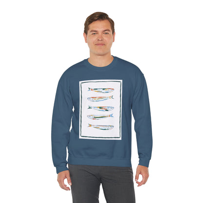 Row of Funky Fish Design Crewneck Sweatshirt - Cozy Unisex Apparel, Perfect for Fishing Lovers, Gift for Nature Enthusiasts, Casual Wear, Artsy Crewnecks, Quirky Fish, Fun Art, Comfy Sweatshirts