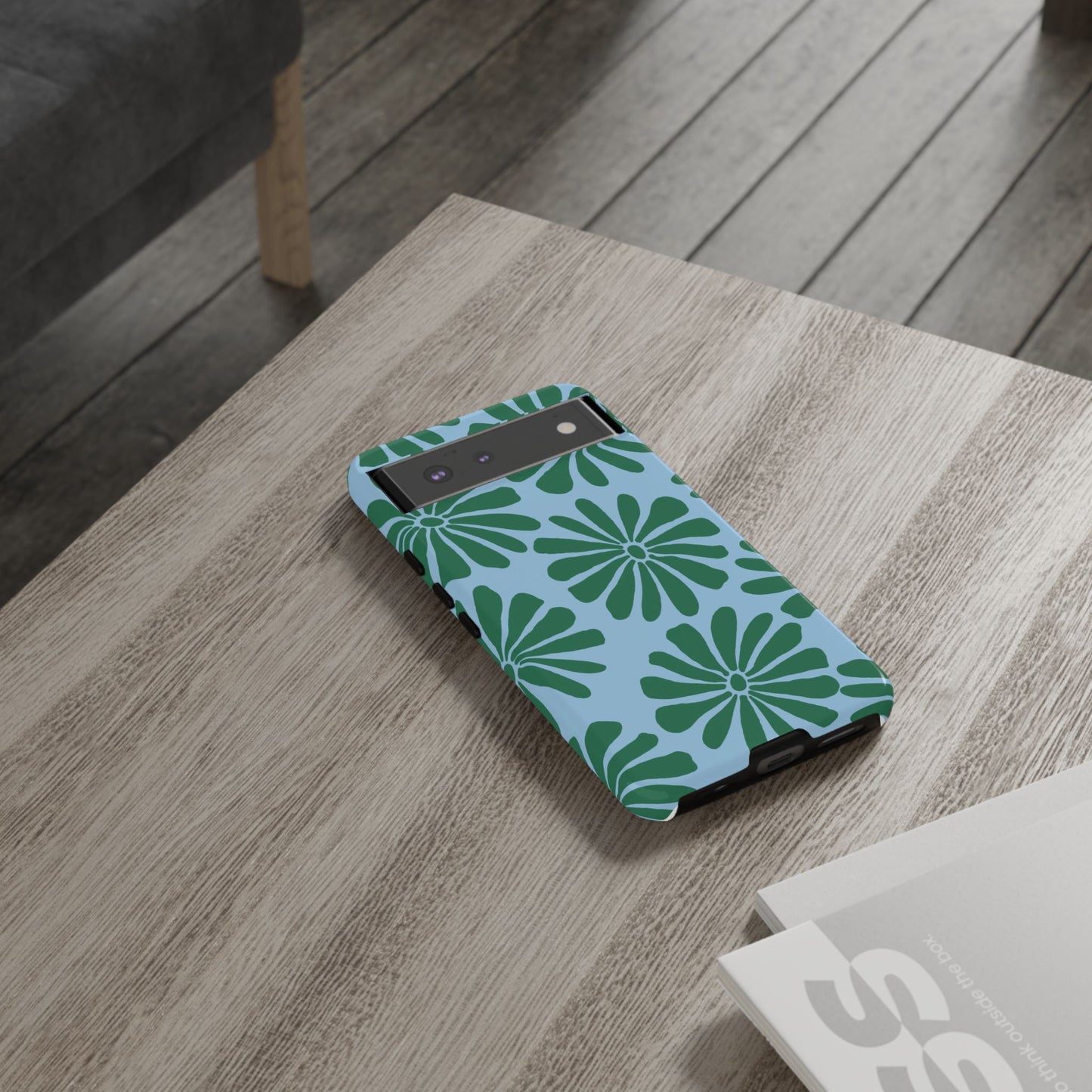 Stylish iPhone Case, Floral Phone Cover, Tough Phone Cases, Green Daisy Design, Unique Gift for Her, Spring Accessories