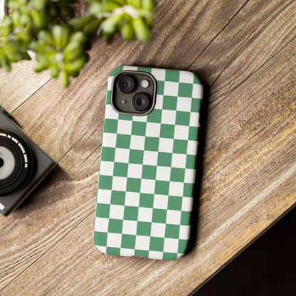Stylish Phone Case - Green Checker Print, Trendy Phone Cover, Unique Gift, Modern Accessories, Eco-Friendly Case