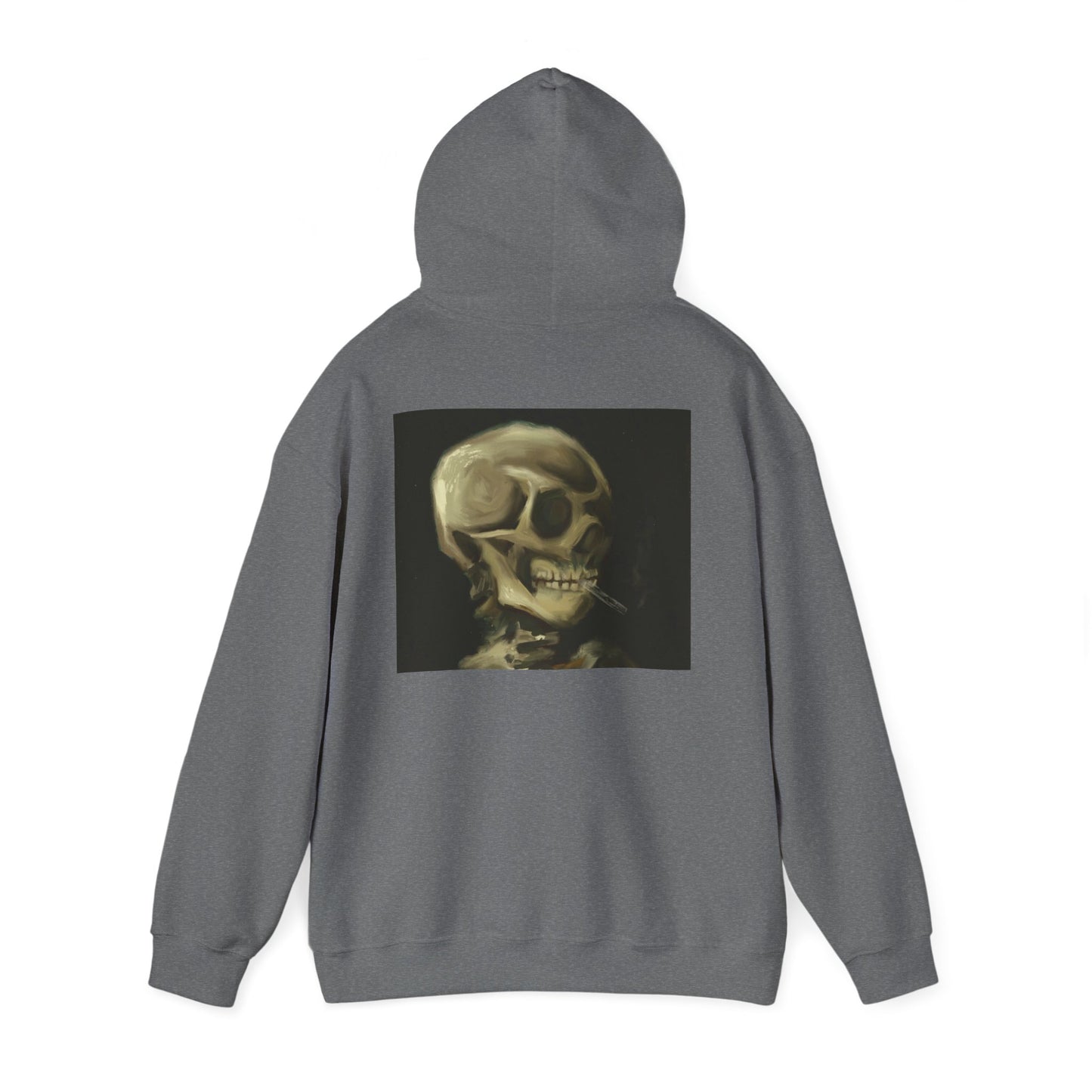 Unisex Heavy Blend™ Hooded Sweatshirt | Modern Twist on Van Gogh's classic Skeleton with Burning Cigarette, Reimagined in a bold, abstract style | Van Gogh Meets Modern Mood