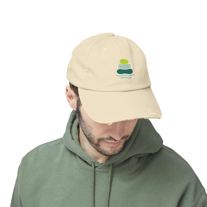 Relaxed Unisex Distressed Cap with Peaceful Stone Design, Casual Hat for Nature Lovers, Summer Accessory, Gift for Her/Him, Outdoor Wear, Serene, Mindfulness Gifts