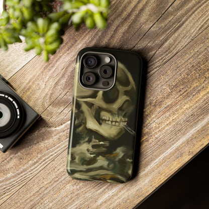 Skull Phone Case - Tough Cases, Macabre Style, Unique Accessories, Perfect for Halloween, Gothic Decor, Edgy Gift Idea | Van Gogh Reimagined, Abstract Twist on  Van Gogh's Skeleton with Burning Cigarette
