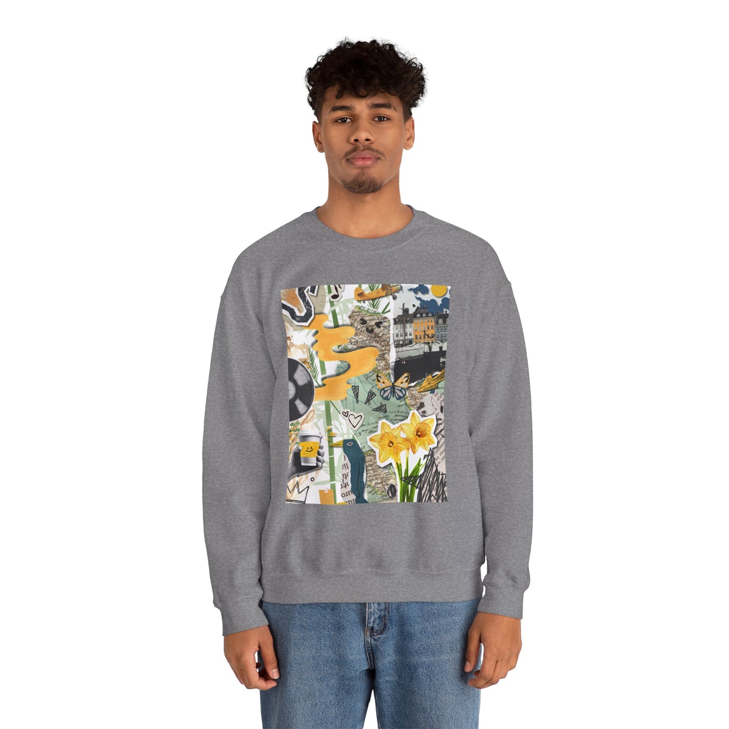 Vibrant Art Sweatshirt for Creatives, Cozy Fall Layering, Gift for Artists, Unique Graphic Pullovers, Casual Everyday Wear, Abstract, Vintage, Collage, Crewneck, Cool Hoodies