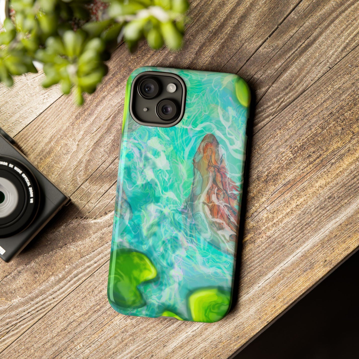 Watercolor Phone Case, Nature Lover Gift, Tough Phone Cover, Phone Accessory, Unique Design for Spring/Summer, Lily Pad, Fish Pond