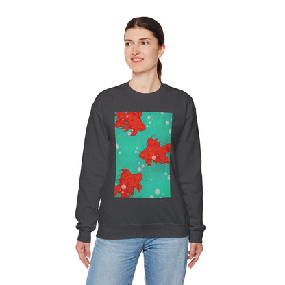 Colorful Fish Graphic Crewneck Sweatshirt, Cozy Unisex Sweater, Fun Graphic Top, Ideal Gift for Fish Lovers, Casual Everyday Wear, Comfy Goldfish Crewneck