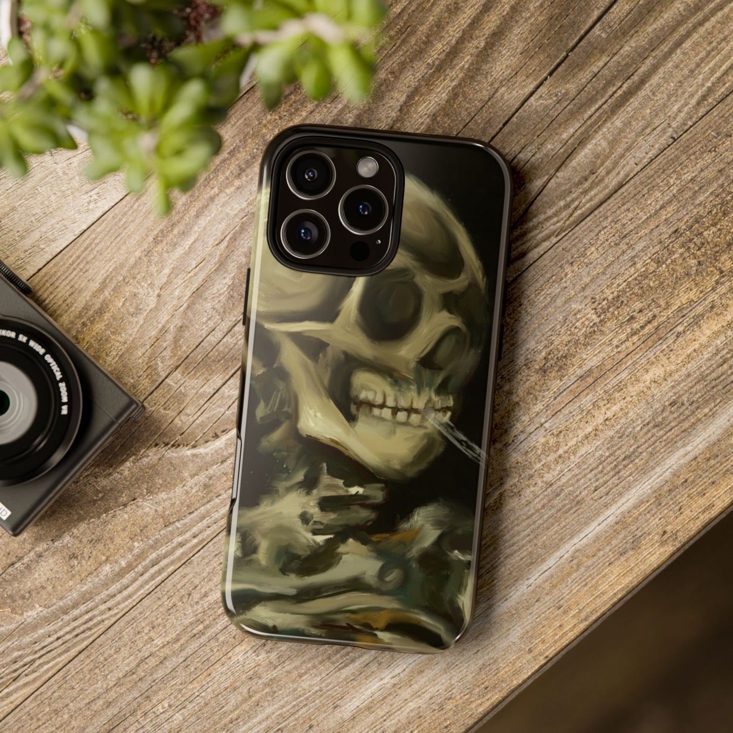 Skull Phone Case - Tough Cases, Macabre Style, Unique Accessories, Perfect for Halloween, Gothic Decor, Edgy Gift Idea | Van Gogh Reimagined, Abstract Twist on  Van Gogh's Skeleton with Burning Cigarette