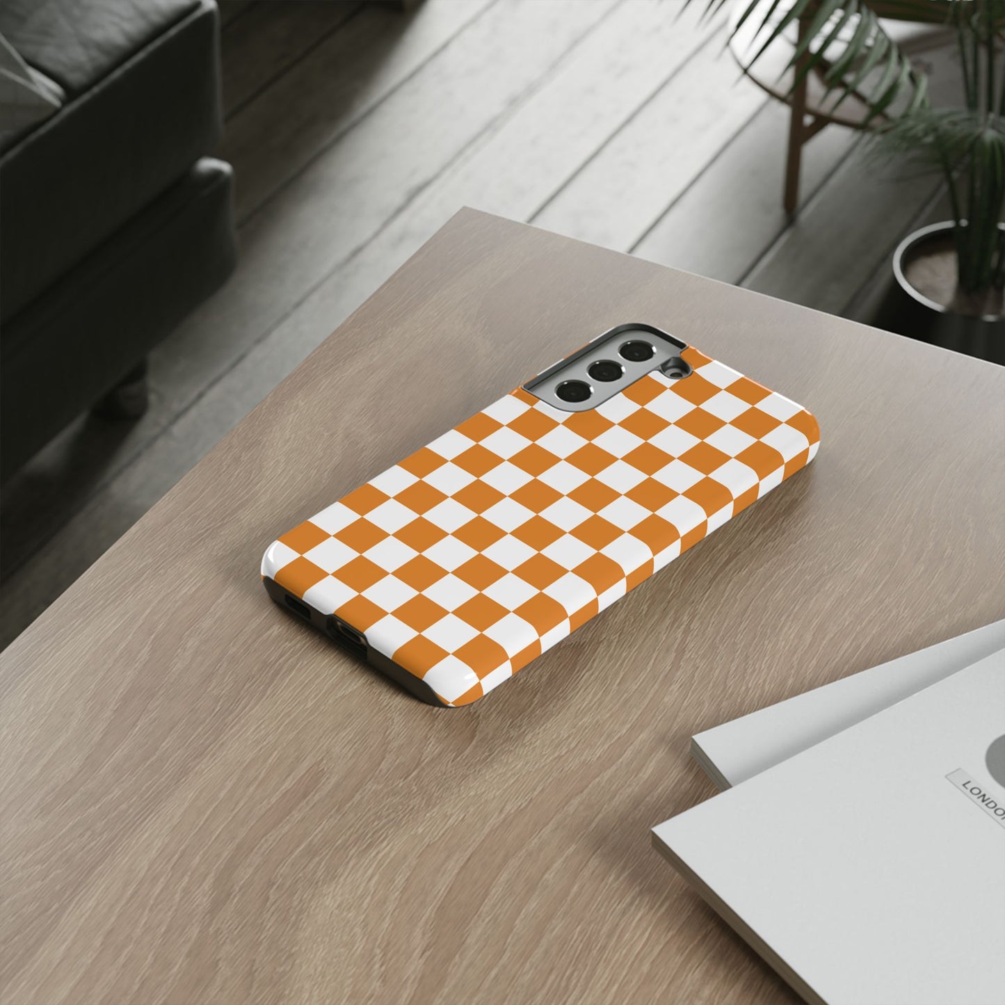Orange Checkerboard Phone Case, Stylish Tough Cases for Protection, Gift for Friends, Trendy Cell Phone Accessories, Statement Tech Gear