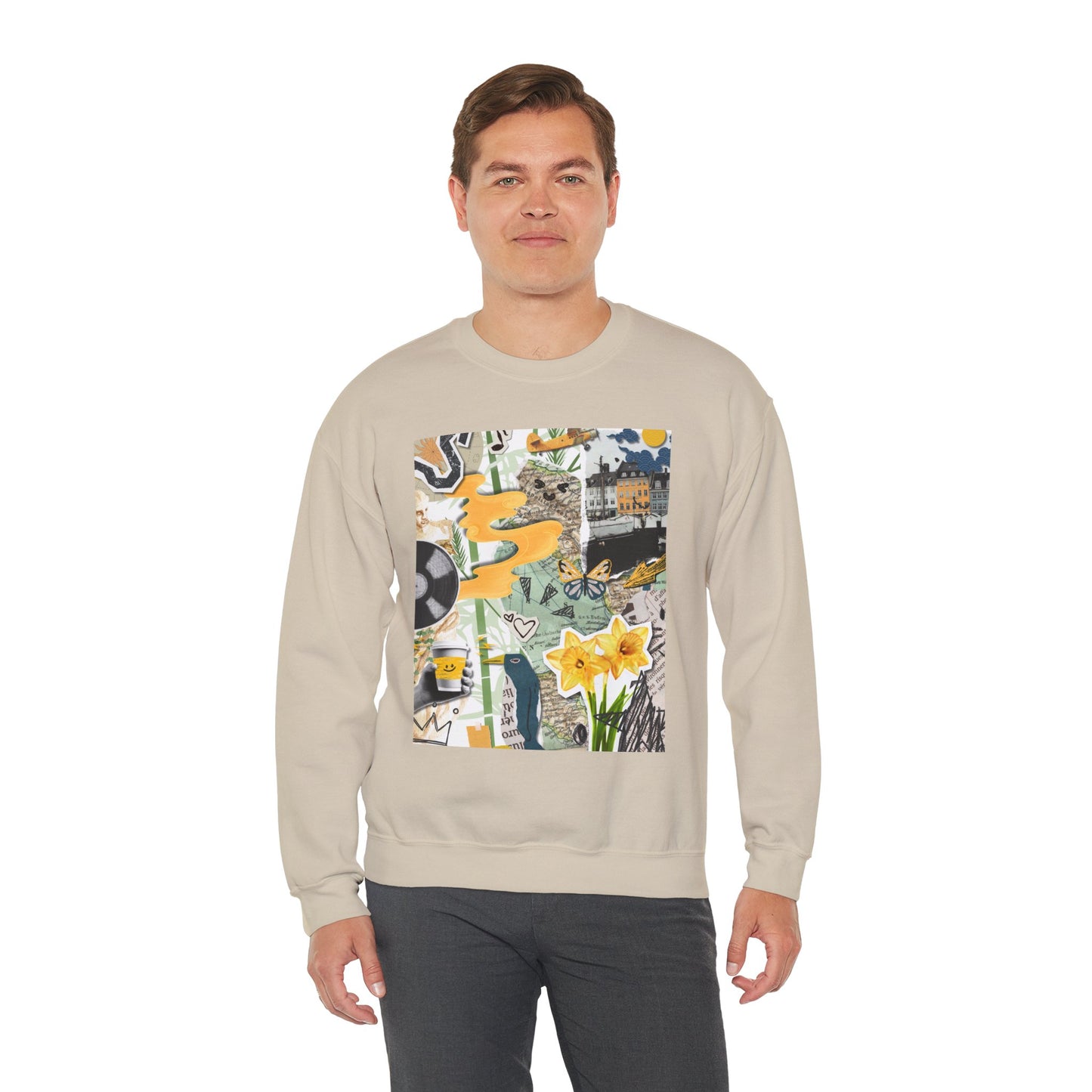 Vibrant Art Sweatshirt for Creatives, Cozy Fall Layering, Gift for Artists, Unique Graphic Pullovers, Casual Everyday Wear, Abstract, Vintage, Collage, Crewneck, Cool Hoodies