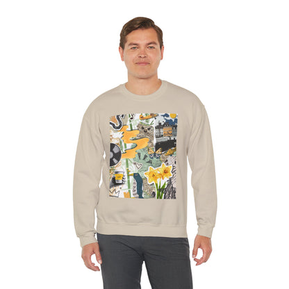 Vibrant Art Sweatshirt for Creatives, Cozy Fall Layering, Gift for Artists, Unique Graphic Pullovers, Casual Everyday Wear, Abstract, Vintage, Collage, Crewneck, Cool Hoodies