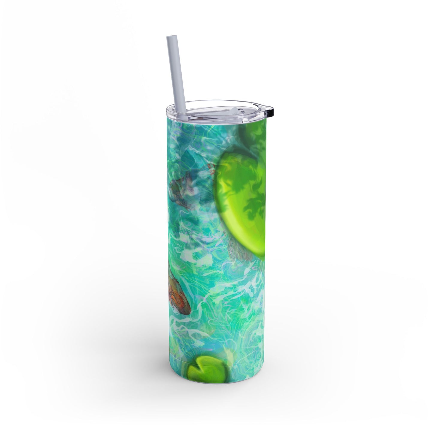 Skinny Tumbler with Abstract Water Design, Eco-Friendly Drinkware, Cool Gift for Her, Summer Vibes, Home & Office Decor, Lily Pads, Fish Pond