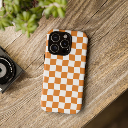 Orange Checkerboard Phone Case, Stylish Tough Cases for Protection, Gift for Friends, Trendy Cell Phone Accessories, Statement Tech Gear