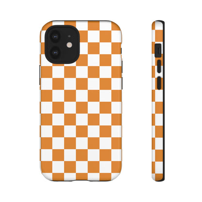Orange Checkerboard Phone Case, Stylish Tough Cases for Protection, Gift for Friends, Trendy Cell Phone Accessories, Statement Tech Gear
