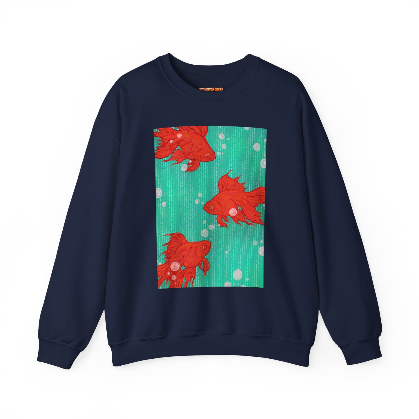Colorful Fish Graphic Crewneck Sweatshirt, Cozy Unisex Sweater, Fun Graphic Top, Ideal Gift for Fish Lovers, Casual Everyday Wear, Comfy Goldfish Crewneck