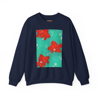 Colorful Fish Graphic Crewneck Sweatshirt, Cozy Unisex Sweater, Fun Graphic Top, Ideal Gift for Fish Lovers, Casual Everyday Wear, Comfy Goldfish Crewneck
