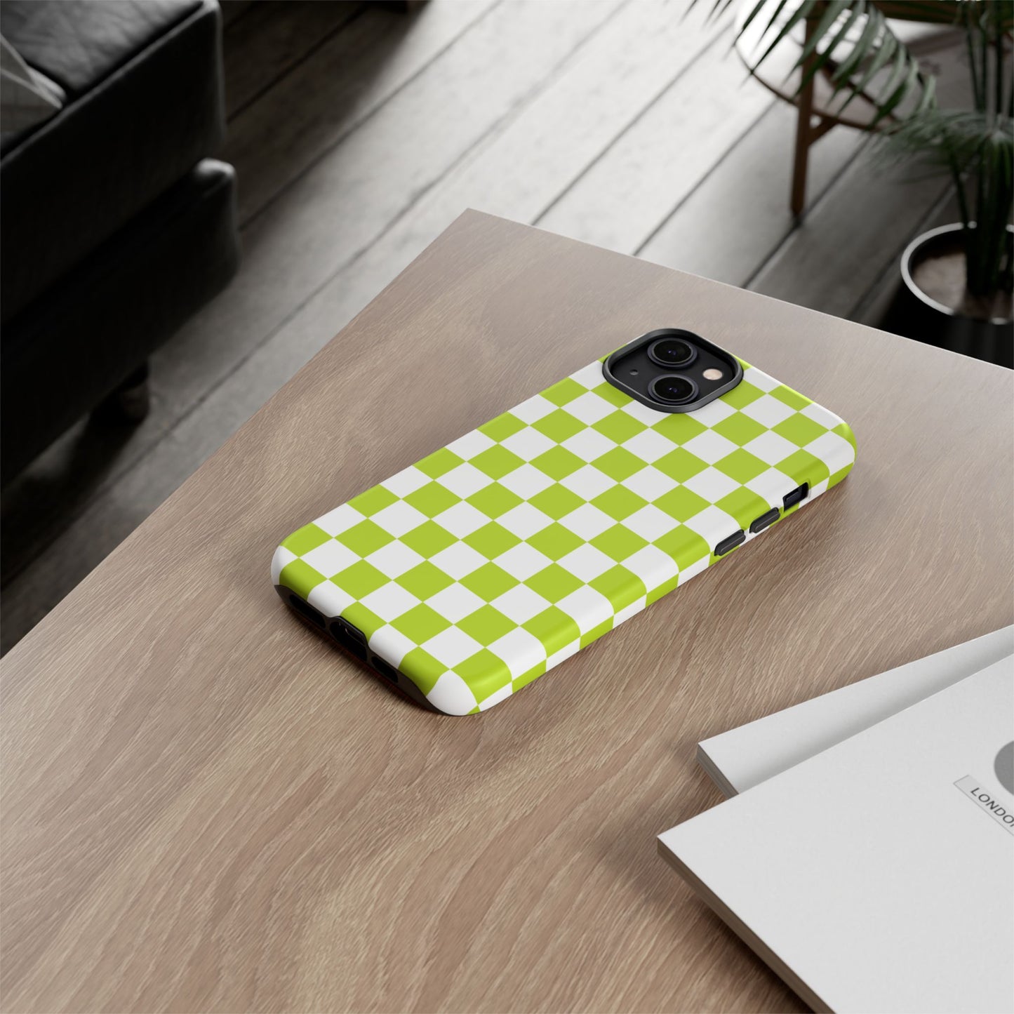 Lively Checker Pattern Phone Case | Tough Cases, Green Checkered Design, Unique Cell Phone Cover, Trendy Accessory, Gift Idea