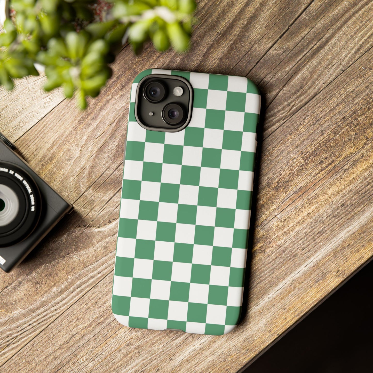Stylish Phone Case - Green Checker Print, Trendy Phone Cover, Unique Gift, Modern Accessories, Eco-Friendly Case
