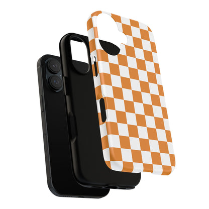 Orange Checkerboard Phone Case, Stylish Tough Cases for Protection, Gift for Friends, Trendy Cell Phone Accessories, Statement Tech Gear
