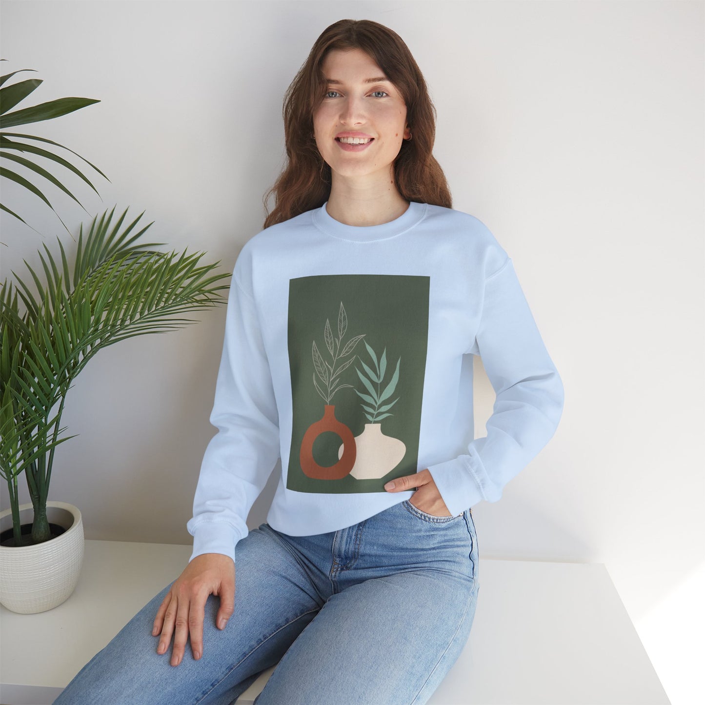 Botanical Minimalist Crewneck Sweatshirt, Cozy Unisex Pullover, Nature-Inspired Gift, Fall Fashion, Comfortable Layering Piece