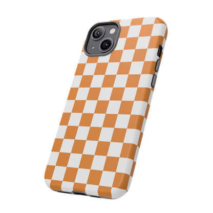 Orange Checkerboard Phone Case, Stylish Tough Cases for Protection, Gift for Friends, Trendy Cell Phone Accessories, Statement Tech Gear