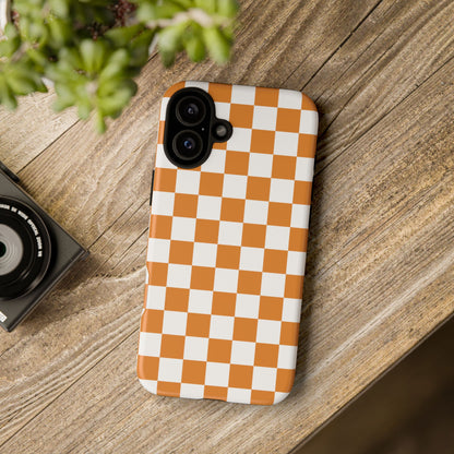 Orange Checkerboard Phone Case, Stylish Tough Cases for Protection, Gift for Friends, Trendy Cell Phone Accessories, Statement Tech Gear