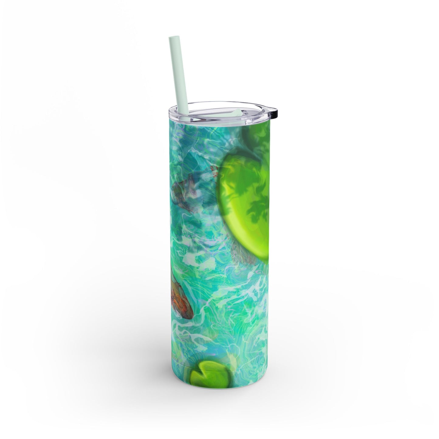 Skinny Tumbler with Abstract Water Design, Eco-Friendly Drinkware, Cool Gift for Her, Summer Vibes, Home & Office Decor, Lily Pads, Fish Pond