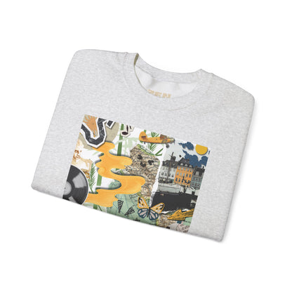 Vibrant Art Sweatshirt for Creatives, Cozy Fall Layering, Gift for Artists, Unique Graphic Pullovers, Casual Everyday Wear, Abstract, Vintage, Collage, Crewneck, Cool Hoodies