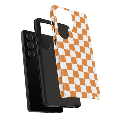 Orange Checkerboard Phone Case, Stylish Tough Cases for Protection, Gift for Friends, Trendy Cell Phone Accessories, Statement Tech Gear
