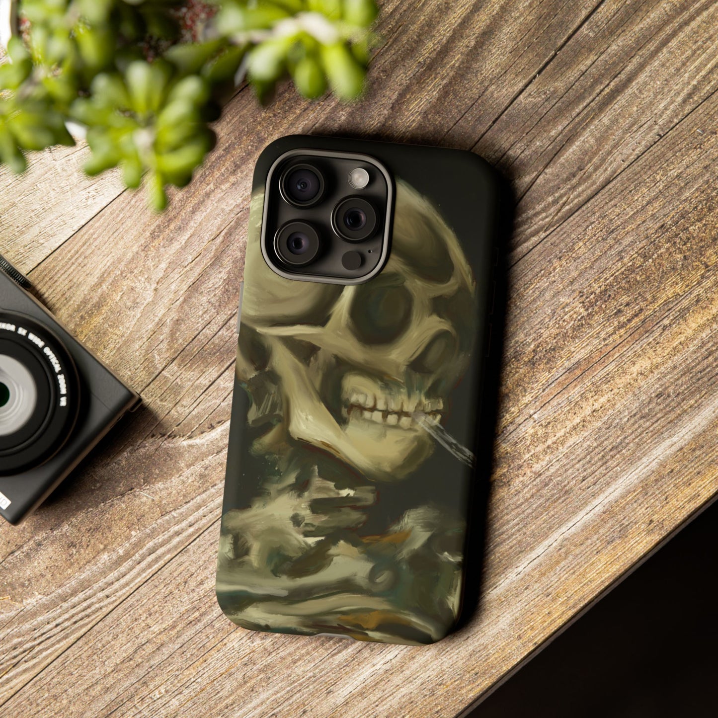 Skull Phone Case - Tough Cases, Macabre Style, Unique Accessories, Perfect for Halloween, Gothic Decor, Edgy Gift Idea | Van Gogh Reimagined, Abstract Twist on  Van Gogh's Skeleton with Burning Cigarette