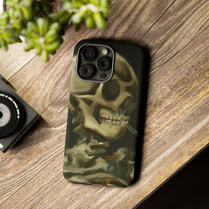 Skull Phone Case - Tough Cases, Macabre Style, Unique Accessories, Perfect for Halloween, Gothic Decor, Edgy Gift Idea | Van Gogh Reimagined, Abstract Twist on  Van Gogh's Skeleton with Burning Cigarette