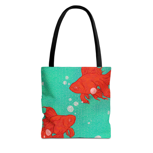 Colorful Goldfish Pattern Tote Bag, Beach Bag, Grocery Tote, Stylish Handbag, Fun Nature Inspired Gift, Aqua Fish Design