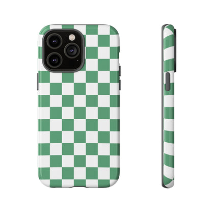 Stylish Phone Case - Green Checker Print, Trendy Phone Cover, Unique Gift, Modern Accessories, Eco-Friendly Case