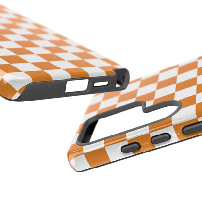 Orange Checkerboard Phone Case, Stylish Tough Cases for Protection, Gift for Friends, Trendy Cell Phone Accessories, Statement Tech Gear