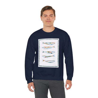 Row of Funky Fish Design Crewneck Sweatshirt - Cozy Unisex Apparel, Perfect for Fishing Lovers, Gift for Nature Enthusiasts, Casual Wear, Artsy Crewnecks, Quirky Fish, Fun Art, Comfy Sweatshirts