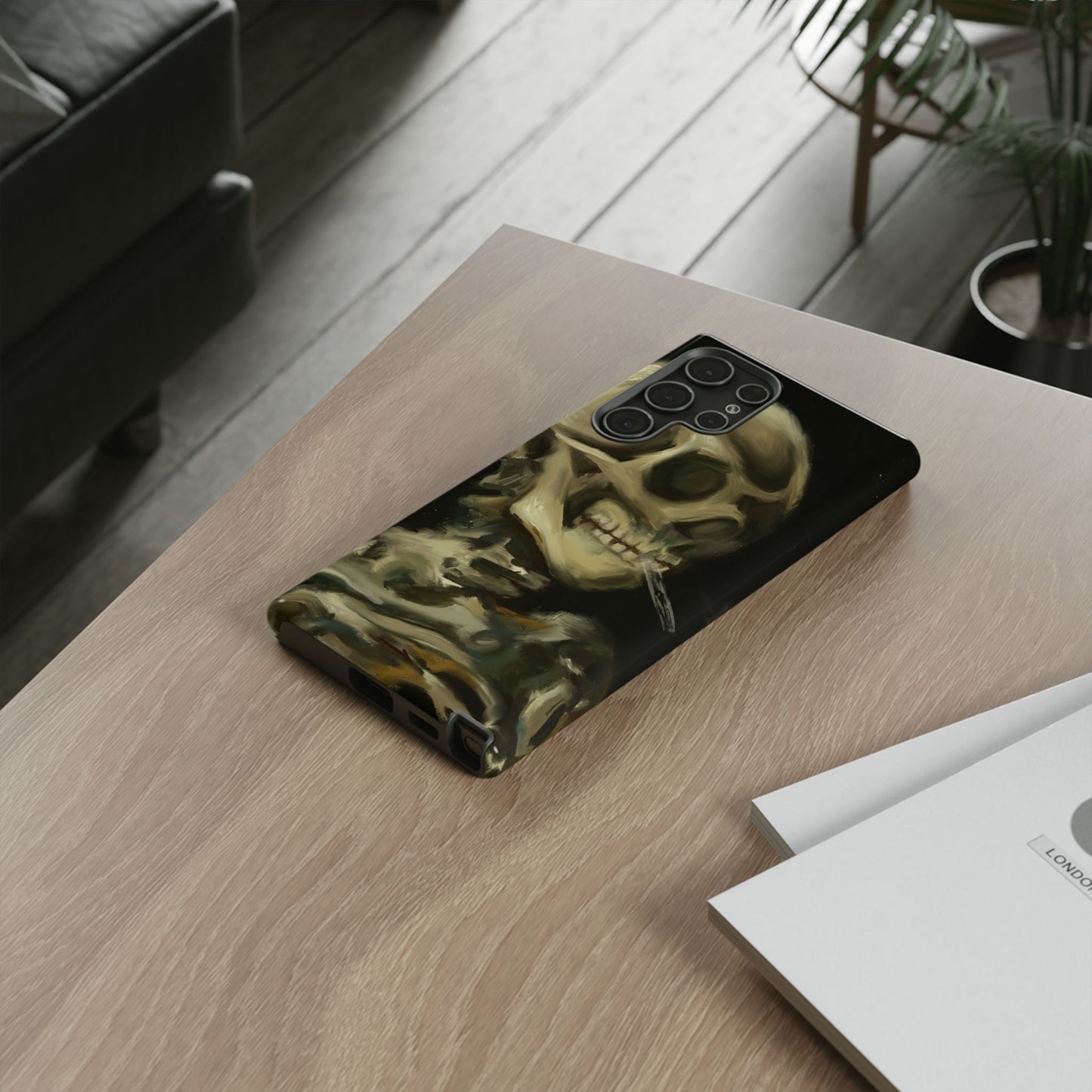 Skull Phone Case - Tough Cases, Macabre Style, Unique Accessories, Perfect for Halloween, Gothic Decor, Edgy Gift Idea | Van Gogh Reimagined, Abstract Twist on  Van Gogh's Skeleton with Burning Cigarette