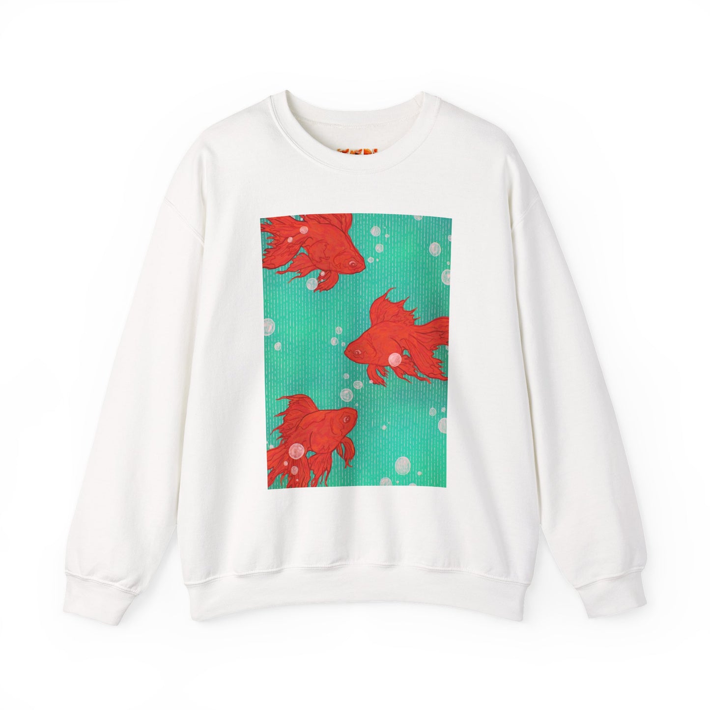Colorful Fish Graphic Crewneck Sweatshirt, Cozy Unisex Sweater, Fun Graphic Top, Ideal Gift for Fish Lovers, Casual Everyday Wear, Comfy Goldfish Crewneck