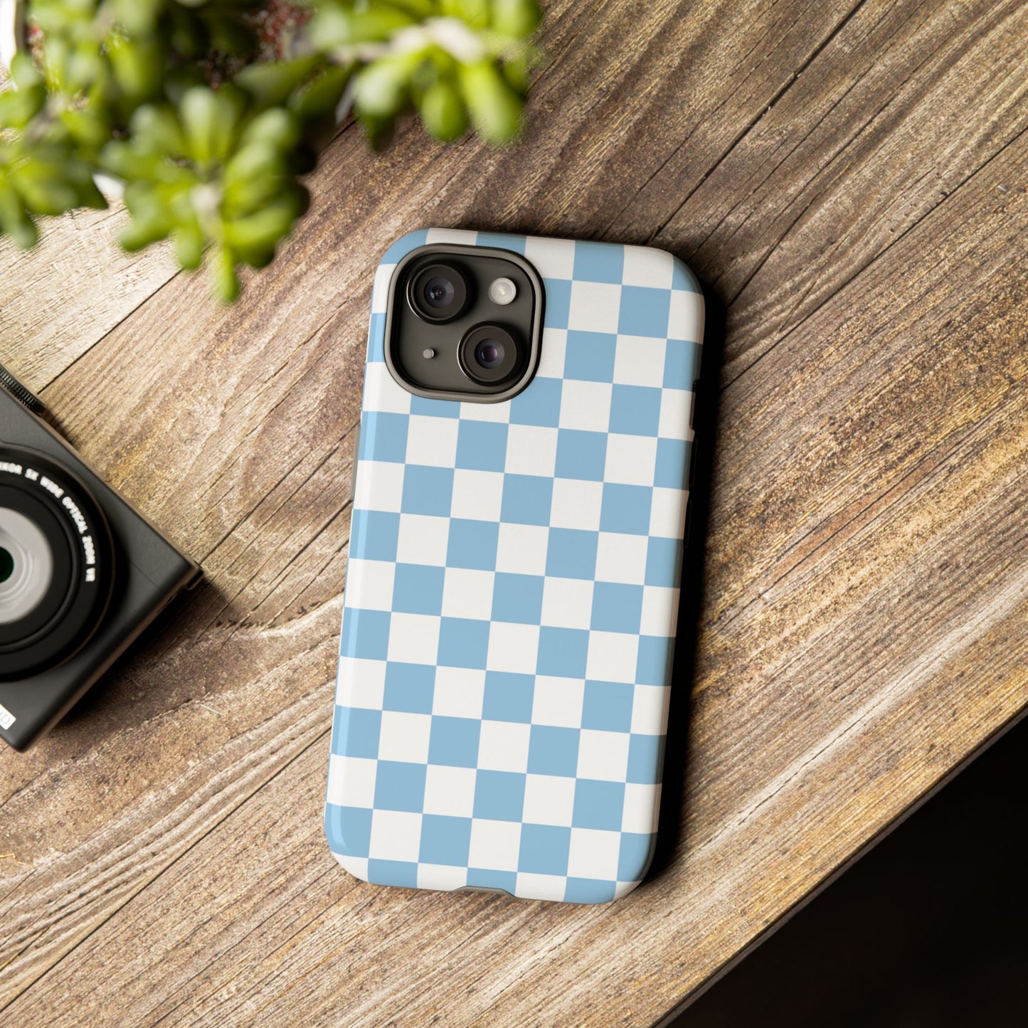 Blue Checkered Phone Case, Tough Phone Cover, Stylish Mobile Protector, Unique Gift for Him/Her, Trendy Accessories for Holidays