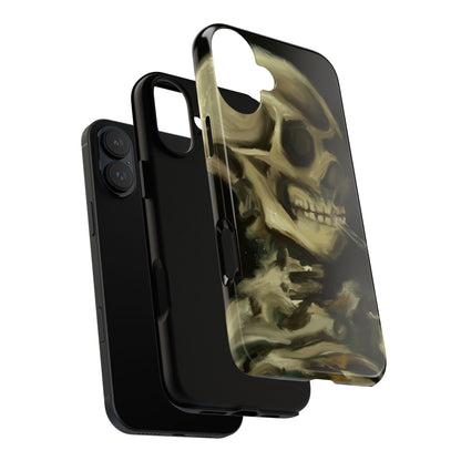 Skull Phone Case - Tough Cases, Macabre Style, Unique Accessories, Perfect for Halloween, Gothic Decor, Edgy Gift Idea | Van Gogh Reimagined, Abstract Twist on  Van Gogh's Skeleton with Burning Cigarette