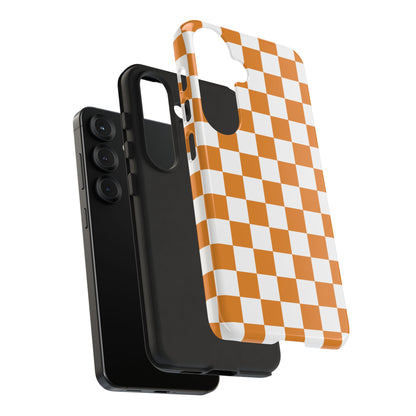 Orange Checkerboard Phone Case, Stylish Tough Cases for Protection, Gift for Friends, Trendy Cell Phone Accessories, Statement Tech Gear