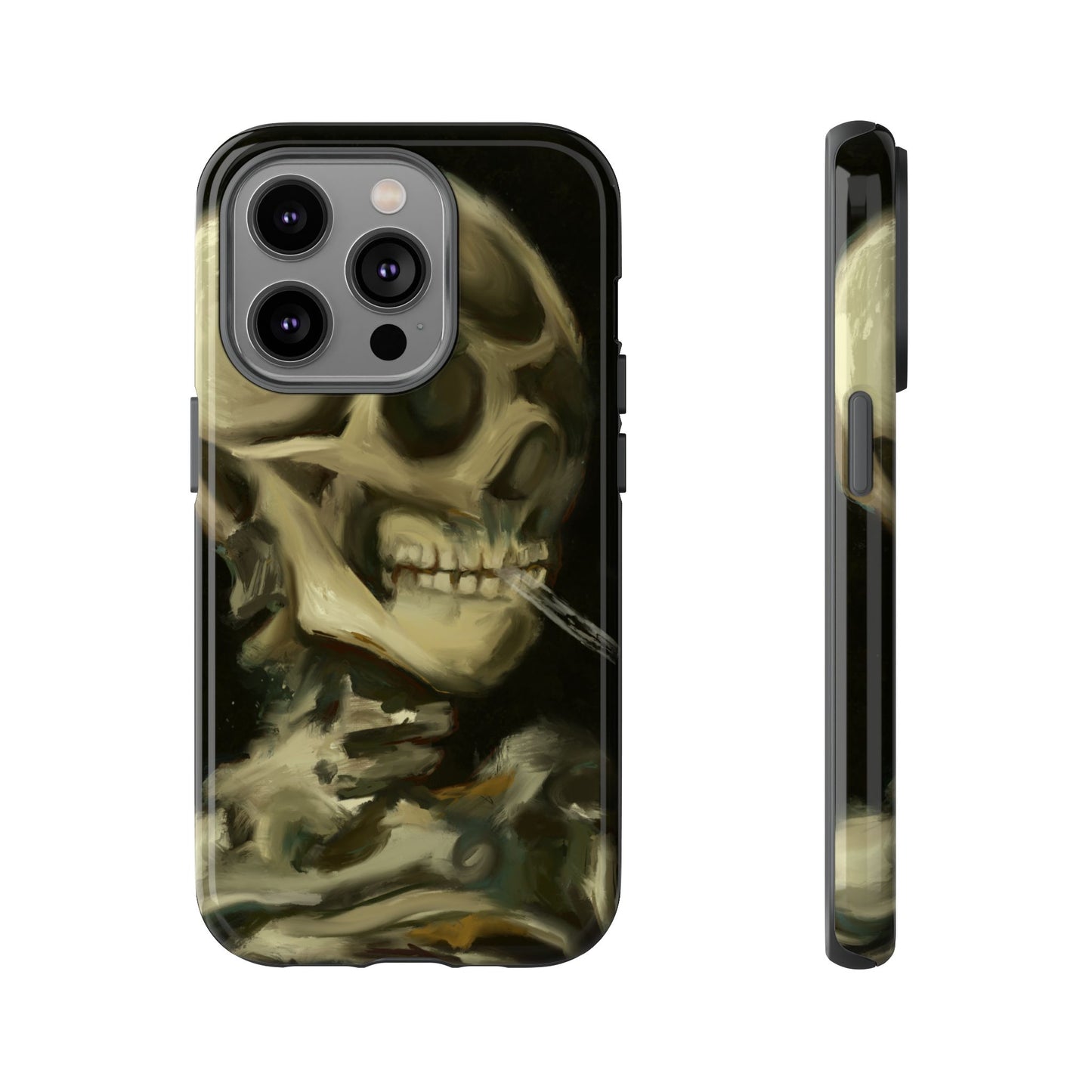 Skull Phone Case - Tough Cases, Macabre Style, Unique Accessories, Perfect for Halloween, Gothic Decor, Edgy Gift Idea | Van Gogh Reimagined, Abstract Twist on  Van Gogh's Skeleton with Burning Cigarette