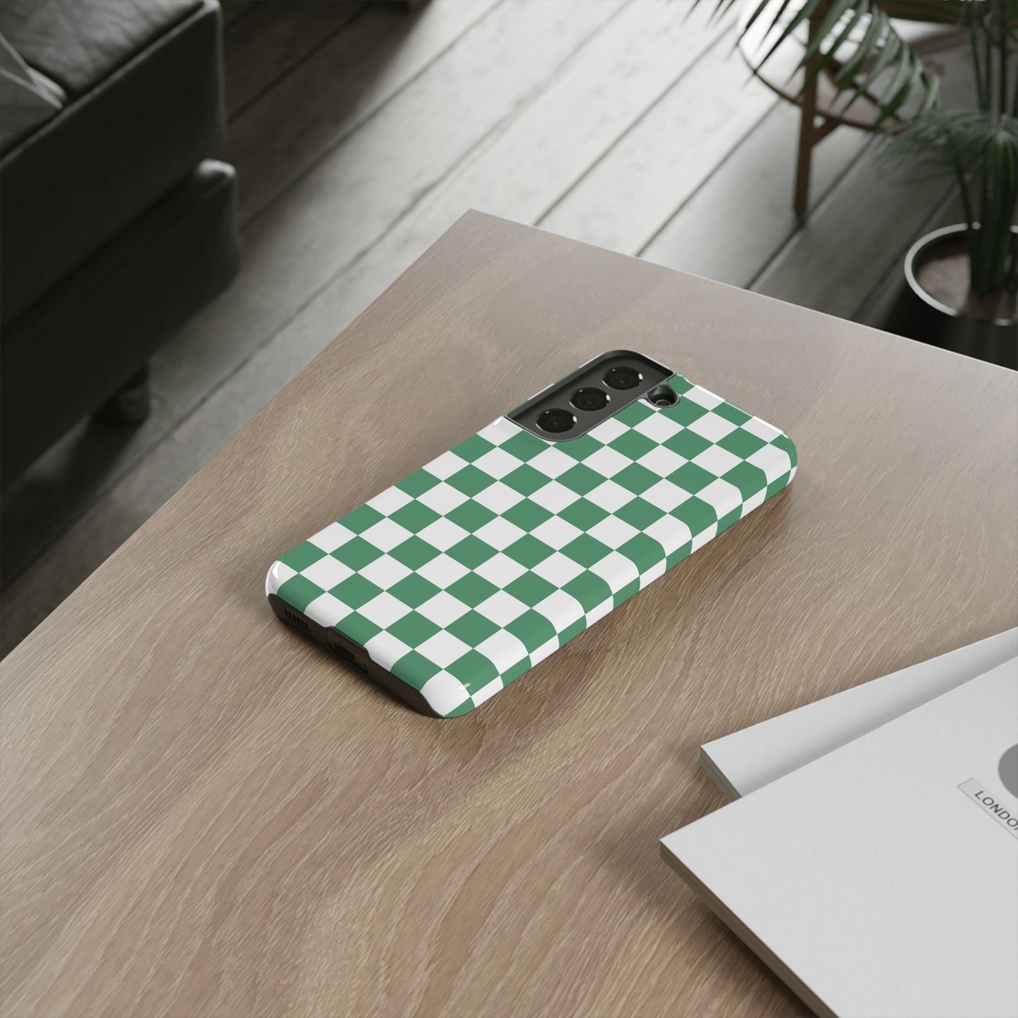 Stylish Phone Case - Green Checker Print, Trendy Phone Cover, Unique Gift, Modern Accessories, Eco-Friendly Case