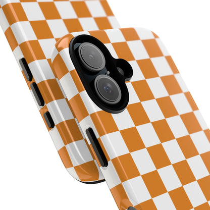 Orange Checkerboard Phone Case, Stylish Tough Cases for Protection, Gift for Friends, Trendy Cell Phone Accessories, Statement Tech Gear