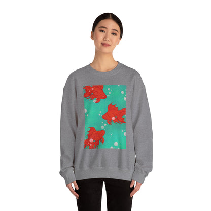 Colorful Fish Graphic Crewneck Sweatshirt, Cozy Unisex Sweater, Fun Graphic Top, Ideal Gift for Fish Lovers, Casual Everyday Wear, Comfy Goldfish Crewneck
