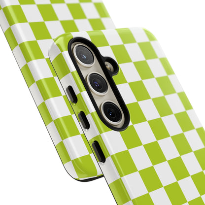 Lively Checker Pattern Phone Case | Tough Cases, Green Checkered Design, Unique Cell Phone Cover, Trendy Accessory, Gift Idea