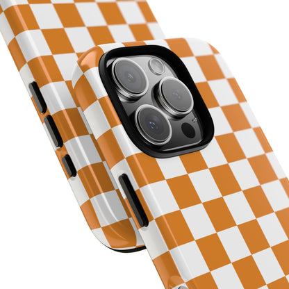 Orange Checkerboard Phone Case, Stylish Tough Cases for Protection, Gift for Friends, Trendy Cell Phone Accessories, Statement Tech Gear