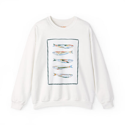 Row of Funky Fish Design Crewneck Sweatshirt - Cozy Unisex Apparel, Perfect for Fishing Lovers, Gift for Nature Enthusiasts, Casual Wear, Artsy Crewnecks, Quirky Fish, Fun Art, Comfy Sweatshirts