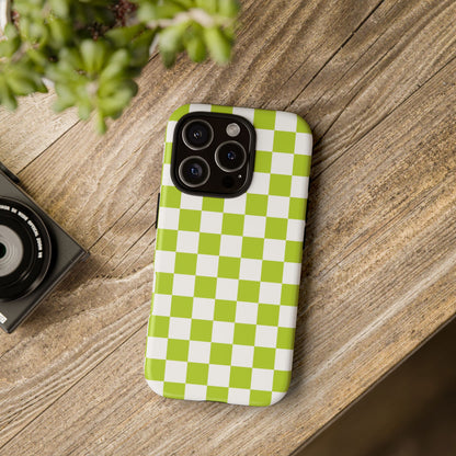 Lively Checker Pattern Phone Case | Tough Cases, Green Checkered Design, Unique Cell Phone Cover, Trendy Accessory, Gift Idea