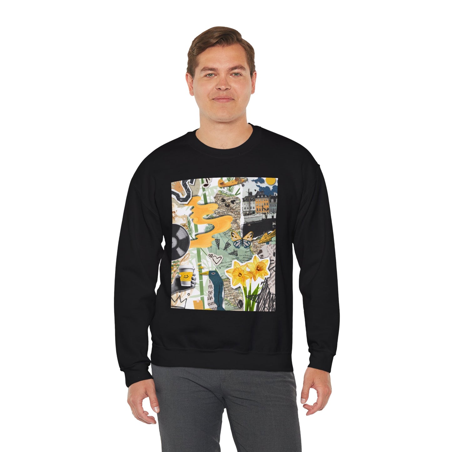 Vibrant Art Sweatshirt for Creatives, Cozy Fall Layering, Gift for Artists, Unique Graphic Pullovers, Casual Everyday Wear, Abstract, Vintage, Collage, Crewneck, Cool Hoodies